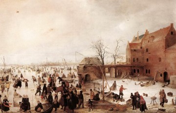  el Pintura al %C3%B3leo - Una escena sobre el hielo cerca de una ciudad 1615 paisaje invernal Hendrick Avercamp